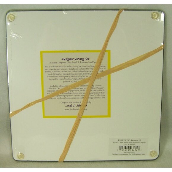 Song Bird LSArts Tempered Glass Cheese Plate Trivet and Spreader Linda Altshuler - Picture 4 of 4